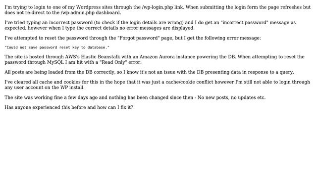 Wordpress: Can't login with any account - No error message shown смотреть онлайн