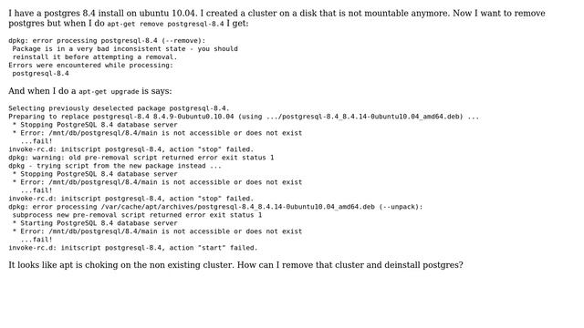 Remove a non existing postgres cluster смотреть онлайн