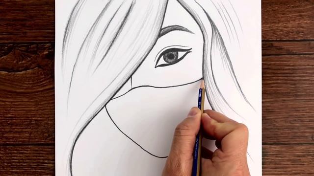 Kolay Maskeli Kız Çizimi - Çok Güzel Bir Kız Nasıl Çizilir - Çizim Mektebi Karakalem Çizimleri Kola