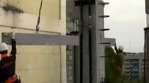 Сборно-монолитный каркас.  Монтаж ригеля