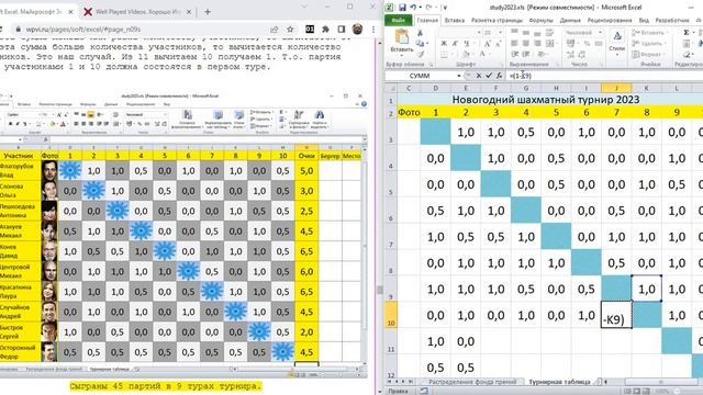Эксель. Excel. Курс для новичков "Электронные таблицы". Часть 4. Турнирная таблица шахматный турнир смотреть онлайн