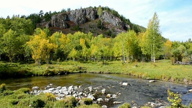 На берегу реки в предгорьях Кузнецкого Алатау / Журчание воды и пение птиц для отдыха и крепкого сн смотреть онлайн