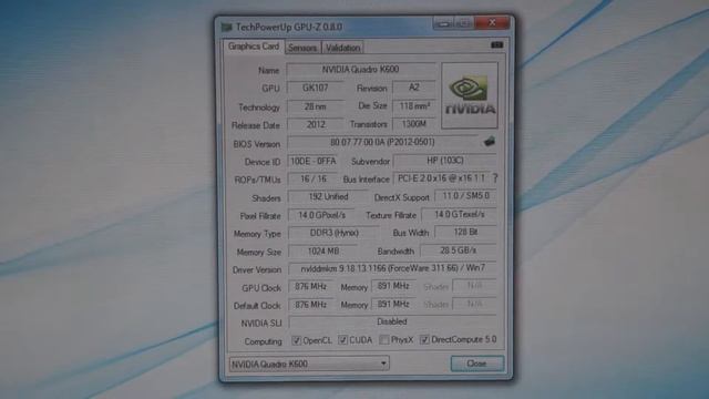 GPU-Z Nvidia Quadro K600 смотреть онлайн