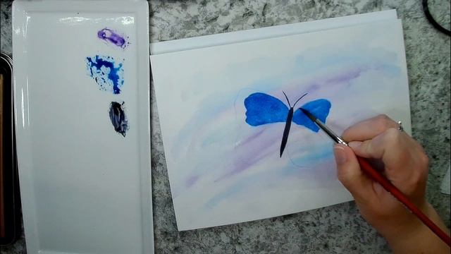 Blue & Purple Butterfly Watercolor Tutorial смотреть онлайн