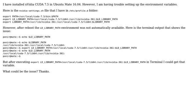 Ubuntu: Cannot set LD_LIBRARY_PATH in /etc/profile.d смотреть онлайн