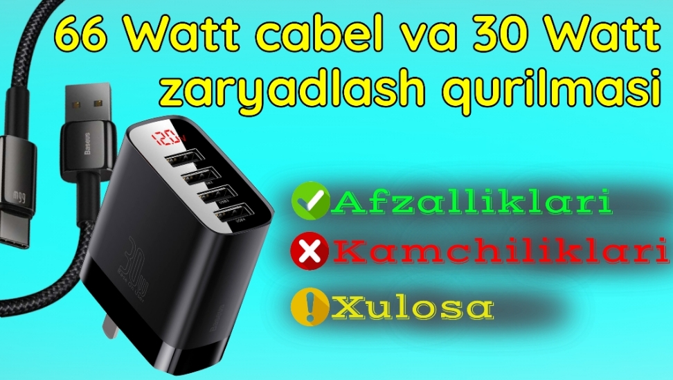 Baseus 30Watt Charger Va 66Watt Cabel — Haqida To'liq Ma'lumotlar 2024