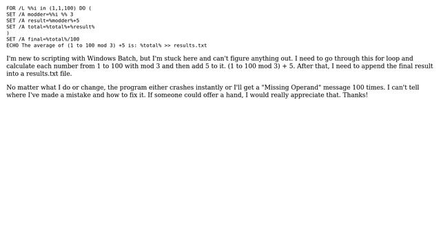 Missing Operand Error in Windows Batch смотреть онлайн
