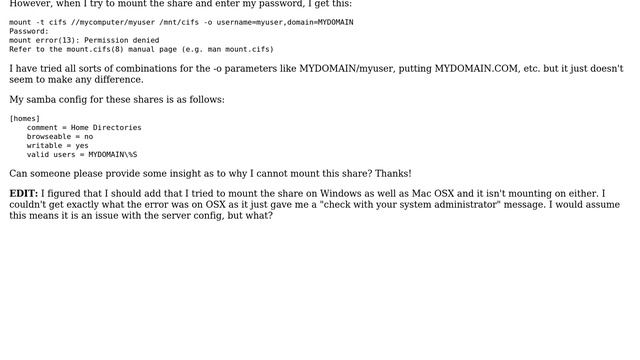 Permission denied while mounting samba cifs share on linux смотреть онлайн