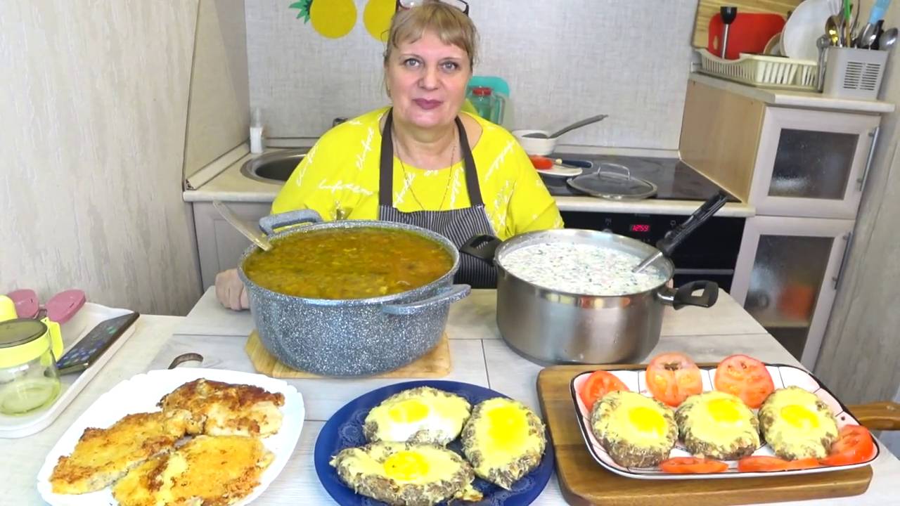 Меню на 3 дня ! Рассольник 7 литров ,окрошка 5 литров и шницеля! Завтрак ,обед, ужин! смотреть онлайн