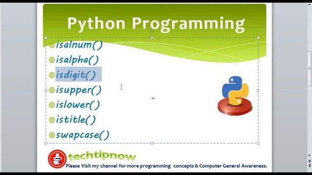 String Mrthods in Python | isalnum, isalpha, isdigit, islower, istitle, swapcase in python part-4 смотреть онлайн