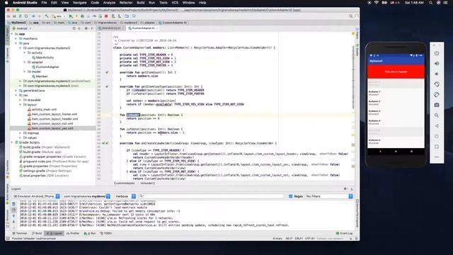 3 - RecyclerView Custom Adapter with Header and Footer(Kotlin) смотреть онлайн