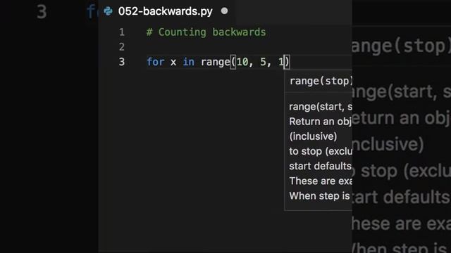 Counting backwards in Python. Use the third parameter of the range function. смотреть онлайн
