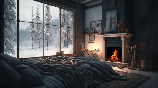 Побег в атмосферу зимней страны чудес уютная спальня, потрескивающий камин смотреть онлайн