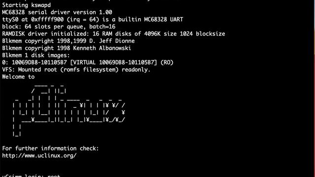 MC68EZ328 DragonOne SBC uClinux bootup смотреть онлайн