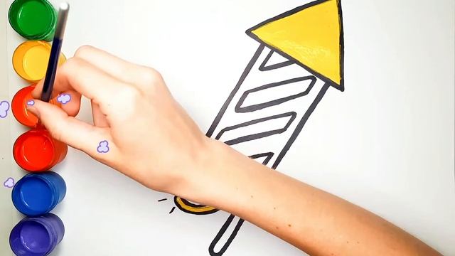 Рисунок и раскраска для детей. Как нарисовать Ракету Фейерверк. Учим цвета. смотреть онлайн
