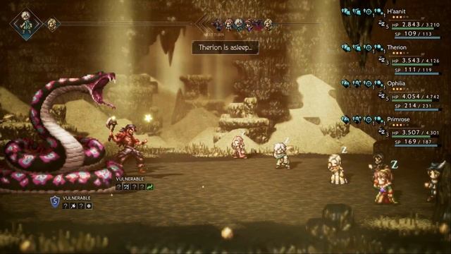 Octopath Traveler - Giant Python and Snake Charmer Boss Battle I Side Quest Dungeon: Quicksand Cave смотреть онлайн