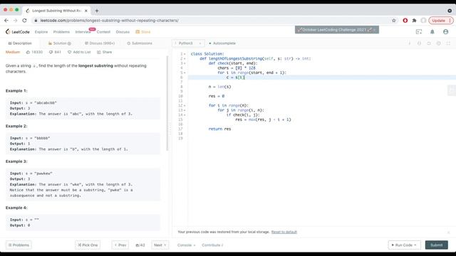 Python Programming - Leetcode #3 (Longest Substring Without Repeating Characters) смотреть онлайн