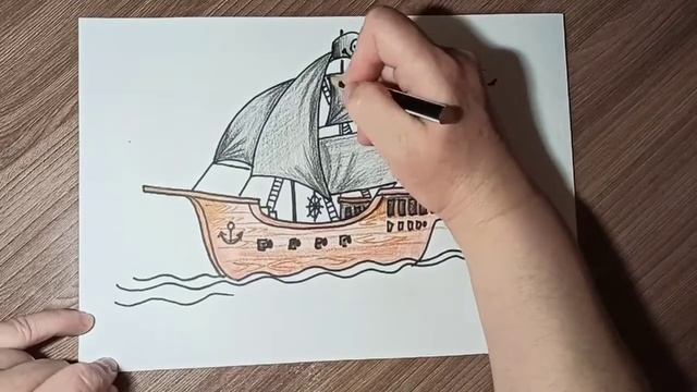 Рисуем пиратский корабль карандашами. Видео урок рисования для детей и их родителей. смотреть онлайн