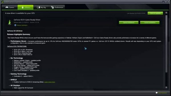 Nvidia Geforce R331.58 Game Ready Driver Update recommended for Batman: Arkham Origins