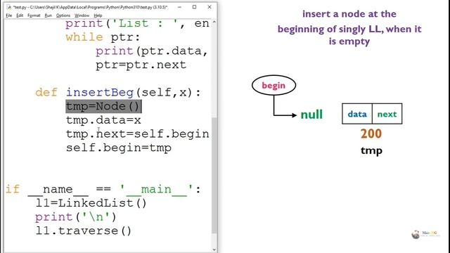 insert a new node at the beginning of singly linked list in python смотреть онлайн