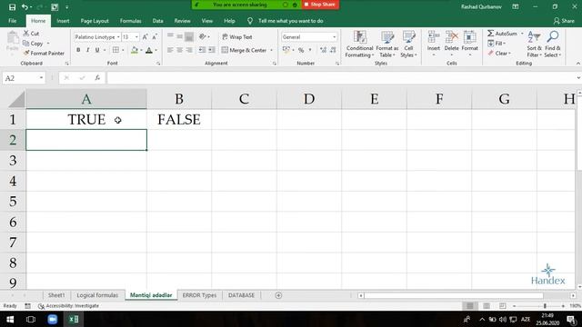 Excel dərsləri - 1.10.Excel funksiyaları - TRUE & FALSE məntiqi ədədləri (Excel logical number) смотреть онлайн