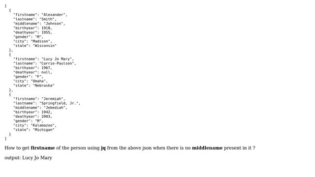 Unix & Linux: Parsing JSON with jq to get firstname in below JSON смотреть онлайн