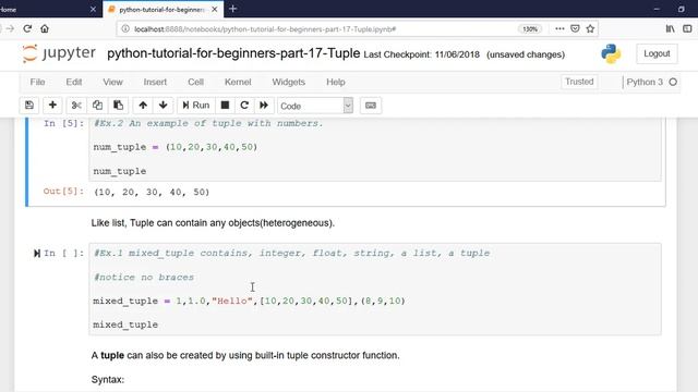 Python Tutorial For Beginners - Part - 17 - Tuples - Part - 01 смотреть онлайн