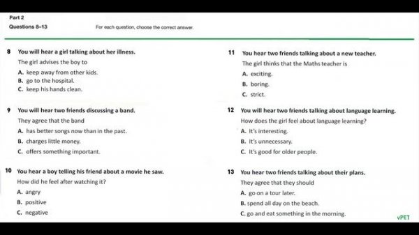B1 Preliminary (PET) Listening Test 20 with answers (new format)