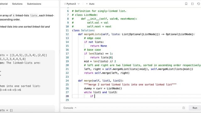 Merge K Sorted List - Leetcode 23 - Linked List - Python смотреть онлайн