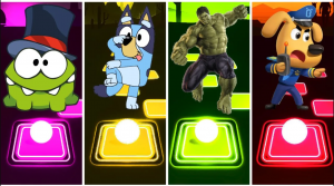 Om Nom ? Bluey Bingo ? Hulk ? Sheriff Labrador. ? Кто победит? Tiles Hop EDM Rush Coffin Dance