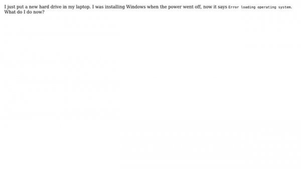 Error loading operating system after installing a new hard drive