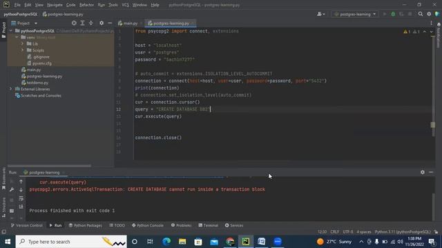 PostgreSQL| psycopg2.errors.ActiveSqlTransaction: CREATE DATABASE cannot run inside a transaction смотреть онлайн