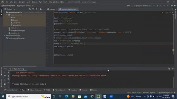 PostgreSQL| psycopg2.errors.ActiveSqlTransaction: CREATE DATABASE cannot run inside a transaction
