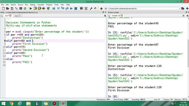 Decision Statements in Python : Part 2 : Multi way if elif else statement in Python смотреть онлайн
