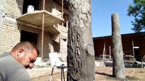 декоративная  кора дерева  из  арт  бетона  на  столбах,  мастер  класс  от мастерской  Бека.