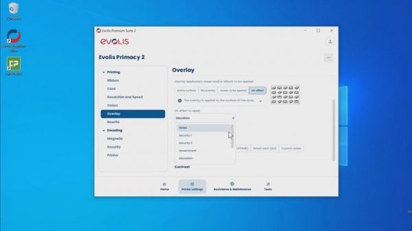 Evolis Primacy 2 | Activate the UV printing mode