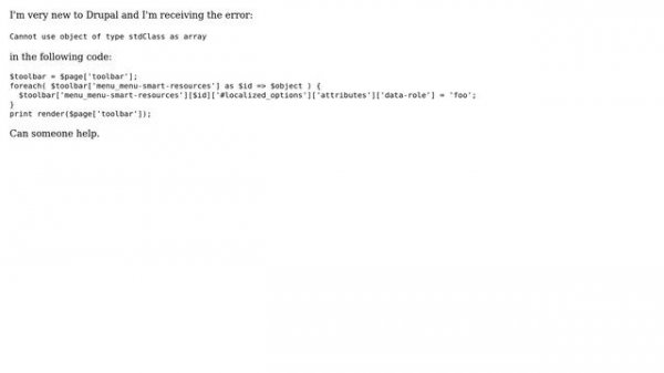Drupal: Cannot use object of type stdClass as array