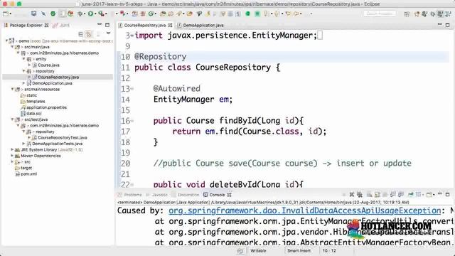 050 Step 06 Writing a deleteByID method to delete an Entity смотреть онлайн