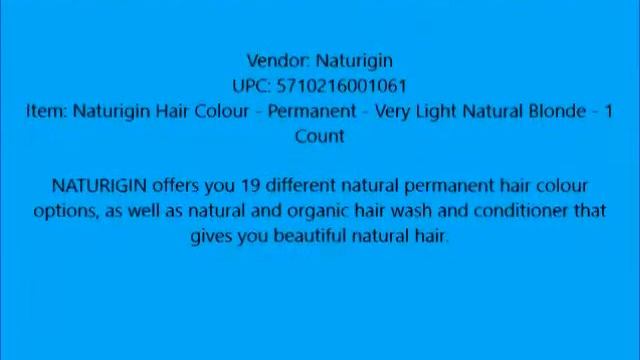 Naturigin Hair Colour   Permanent   Very Light Natural Blonde   1 Count