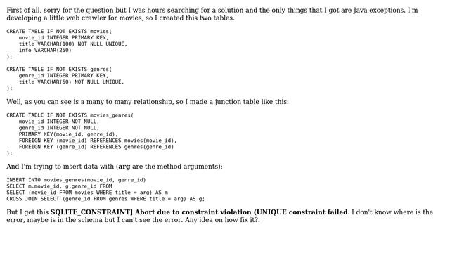 Databases: SQLite constraint violation - How to insert data to this schema? смотреть онлайн