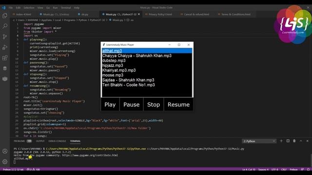 Music Player Using Tkinter Python -|| LearnInStudy смотреть онлайн