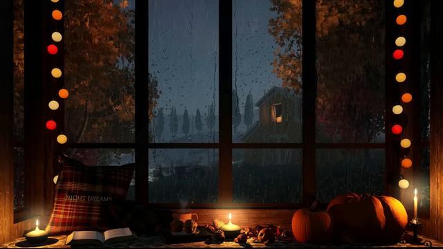 Cozy Window Reading Nook On A Rainy Autumn Night - Relaxing Rain On Windows Sound For Sleeping