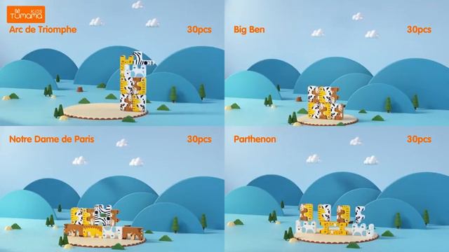 Конструктор развивающий для малышей 15 деталей "Животные Сафари" / Пирамидка из животных / Zeimas смотреть онлайн