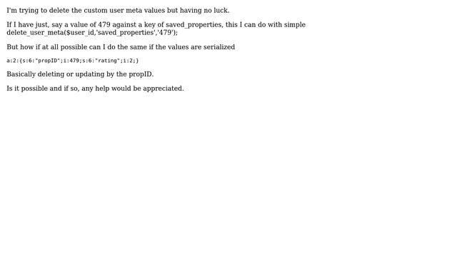 Wordpress: User custom meta delete by serialised key value смотреть онлайн