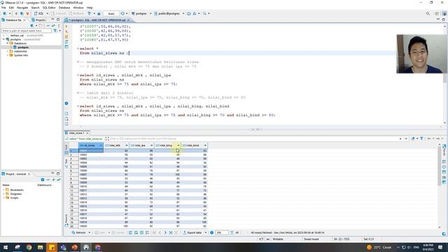 09 BELAJAR SQL (PostgreSQL) - CARA PAKAI OPERATOR AND OR NOT PADA SQL смотреть онлайн