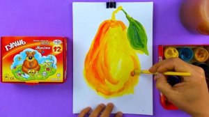 Рисуем ГРУШУ красками гуашь - уроки рисования