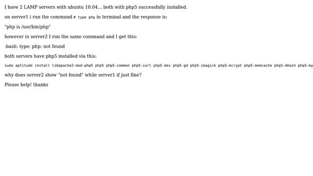 Ubuntu 10.04 command "# type php" returns nothing (2 Solutions!!) смотреть онлайн