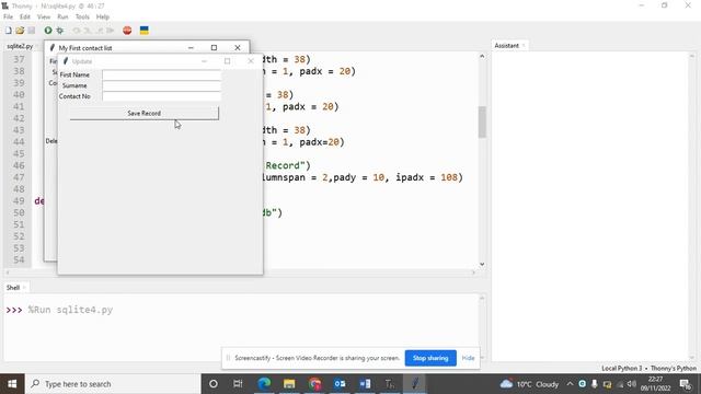Tkinter and Sqlite - Contact List App - Lesson 6 - Updating records in the Database смотреть онлайн