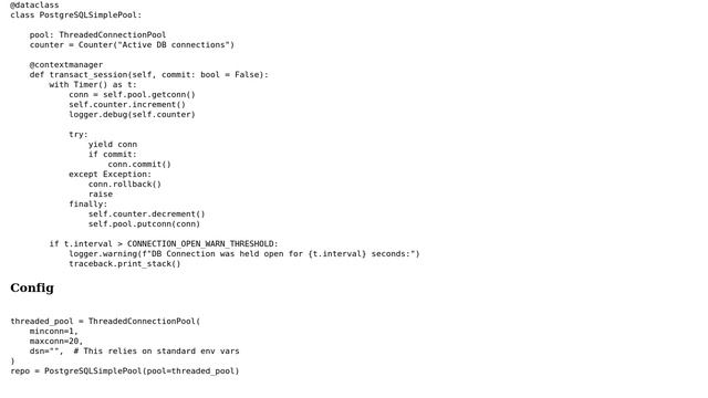 Code Review: psycopg2 ThreadedConnectionPool implementation смотреть онлайн