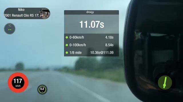 Renault Clio RS 172 Clio sport acceleration (wet) 1/4 mile Dragy 0-402m смотреть онлайн